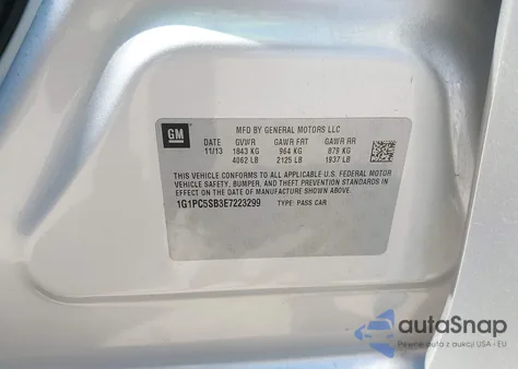 2014 Chevrolet Cruze 1Lt Auto из США, поврежденный, VIN 1G1PC5SB3E7223299